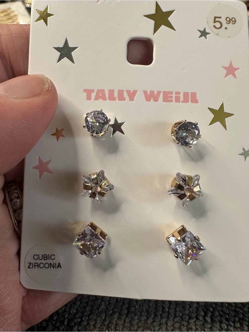 TALLY WEiJL Gold-Tone Stud Earring Set with Clear Stones - 3 Pairs